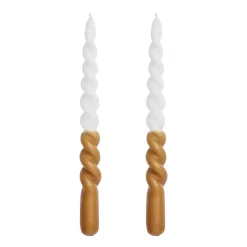 Twisted candle - two tone 25 cm 2-pack, Golden brown-white