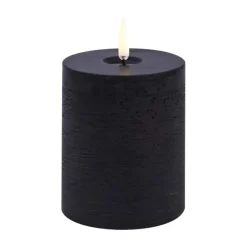 Uyuni LED Block Candle melted, Black rustic, Ø7.8x10 cm