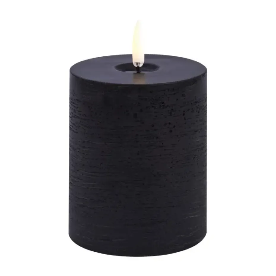 Uyuni LED Block Candle melted, Black rustic, Ø7.8x10 cm