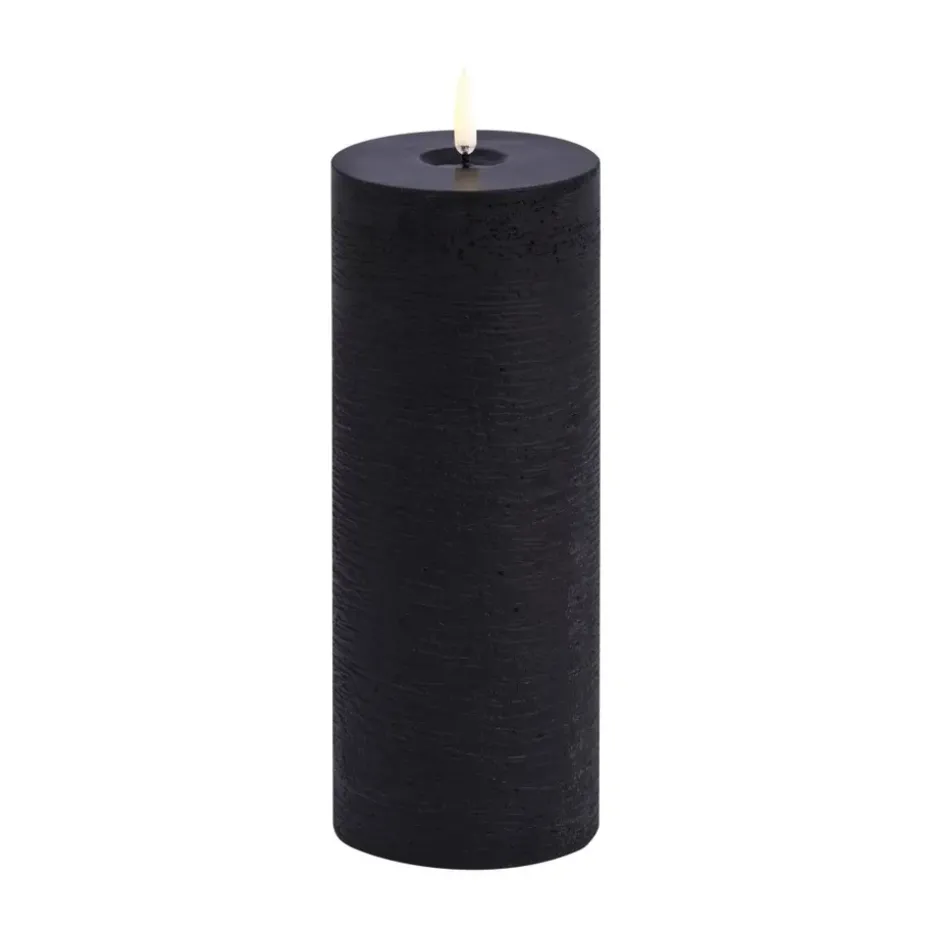 Uyuni LED Block Candle melted, Black rustic, Ø7.8x20 cm
