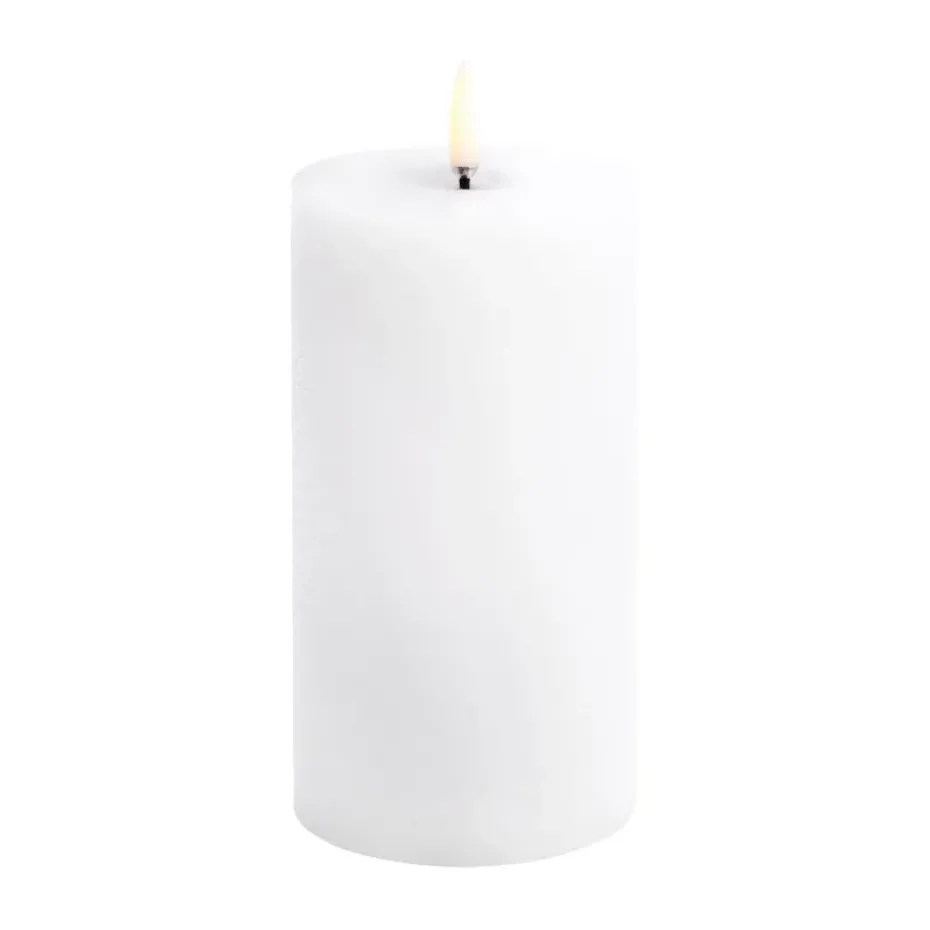 Uyuni LED Block Candle melted, White rustic, Ø7.8x15 cm