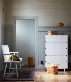 Vidja high chest of draws, White lacq. 5 box