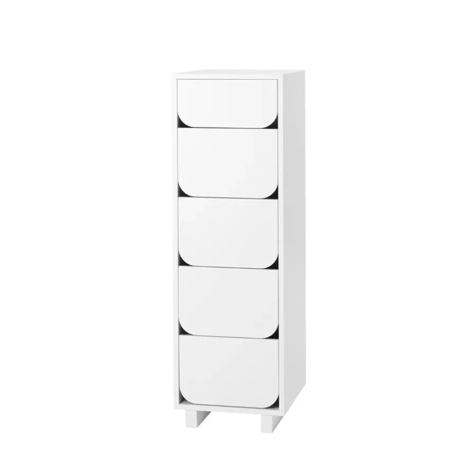 Vidja narrow chest of draws 5 box, White lacquered