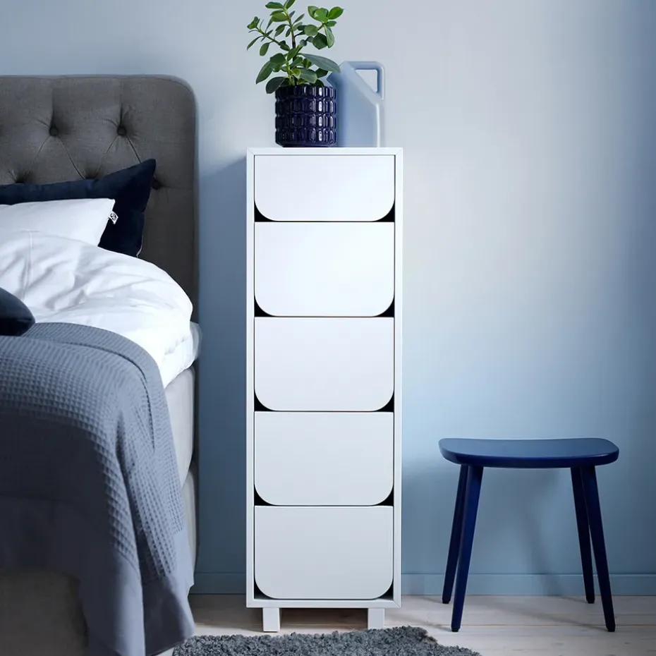 Vidja narrow chest of draws 5 box, White lacquered