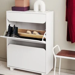 Vidja shoe cabinet, White lack. 2 fack+1 draw