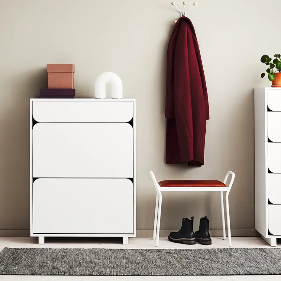 Vidja shoe cabinet, White lack. 2 fack+1 draw