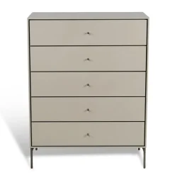 Volt chest of 5 drawers beige, Details in stainless steel