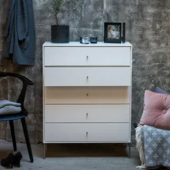 Volt chest of 5 drawers white, Details in stainless steel