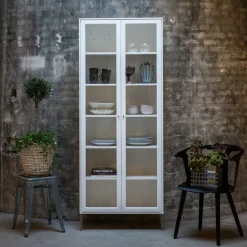 Volt display cabinet 190 cm white lacquer, Details in stainless steel
