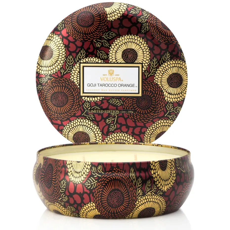 3-wick in a tin candle 60 hours, Goji & Tarocco Orange