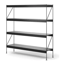Zet shelving system, Oak black stained, 1x4, black steel base