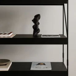 Zet shelving system, Oak black stained, 1x4, black steel base